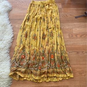 Yellow printed sequin maxi skirt from India